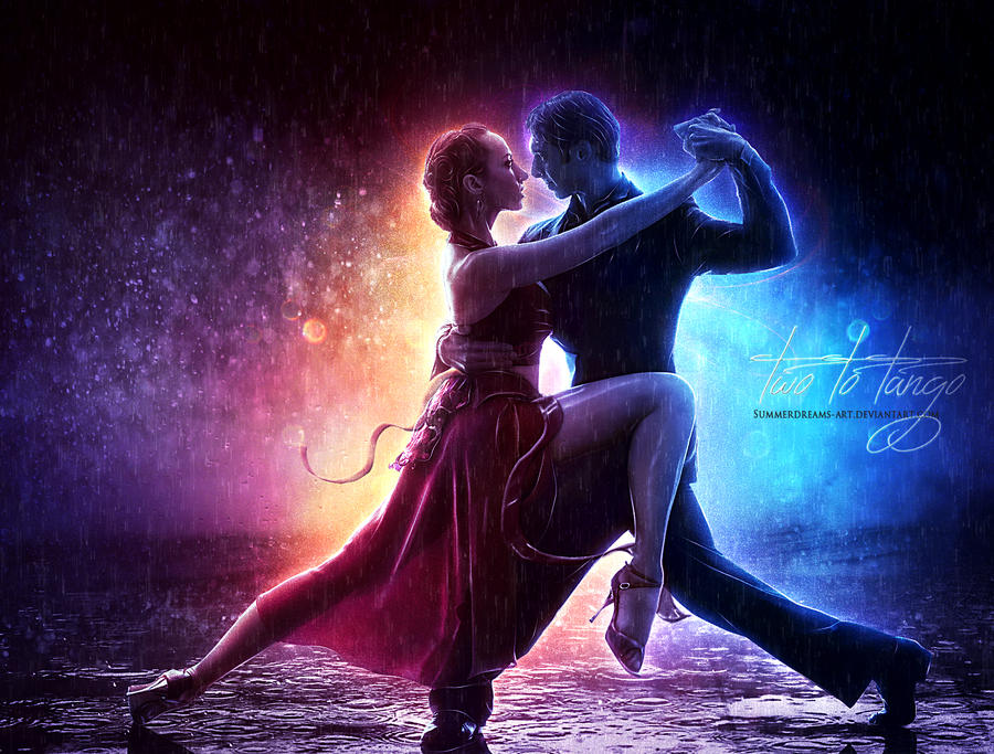 couple emotional light manipulation tango rain conceptual beautiful digital