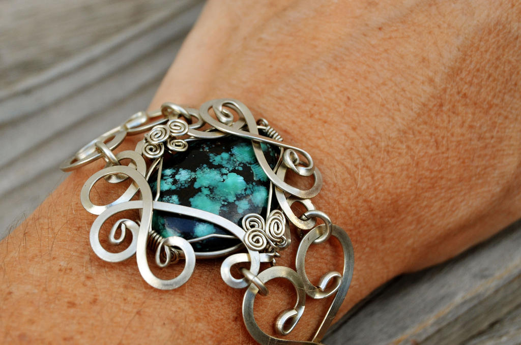 Wire Wrap Bracelet with Blue Turquoise stone by hyppiechic ...